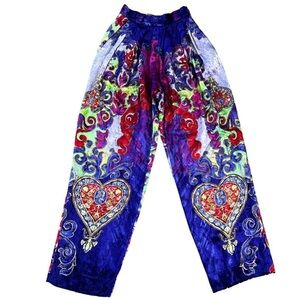 VTG Gianni Versace Jeweled Hearts Silk Velvet Baroque Pleated Pant Vibrant Italy